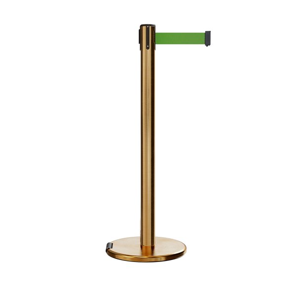 Montour Line Retractable Belt Rolling Stanchion, 2.5ft Sat.Brass Post  11ft. Green ME630-SB-GN-110